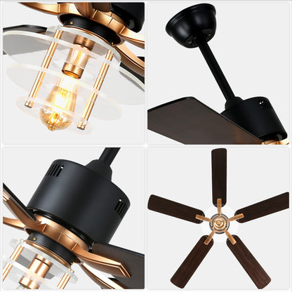 BellaDepot 52" Modern Black or Chrome Acrylic Shade Ceiling Fan with Remote Control, 5 Blades Standard Ceiling Fan with Lights - DC5222-B/C