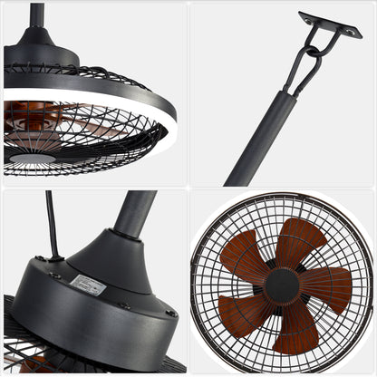 HW2001-BellaDepot 20" Compact Outdoor Caged Ceiling Fan with Remote Control, Waterproof Fan with LED Lights