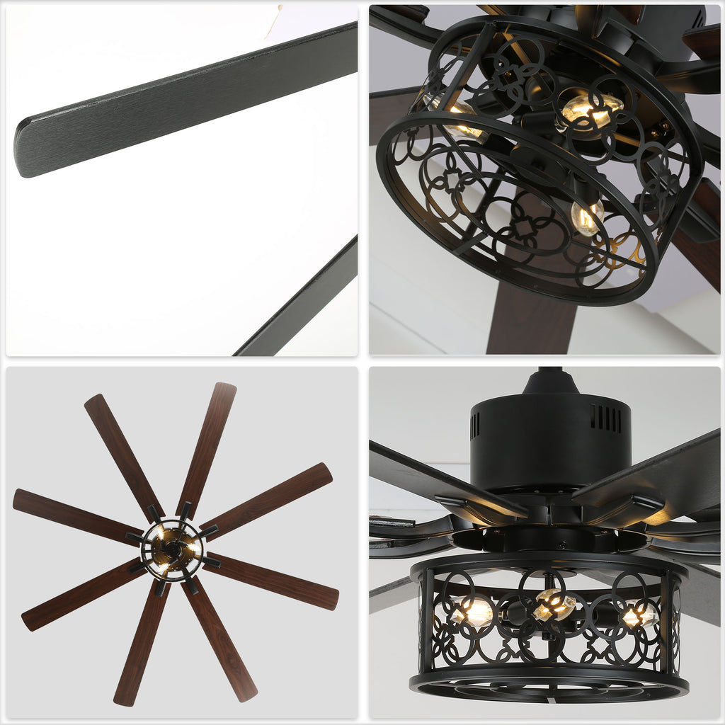 72 Inch 8-Blade Black/White Farmhouse Ceiling Fan with Lights and Remote, 6 Speeds DC Motor Reversible Extra Large Caged Ceiling Fan