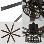 72 Inch 8-Blade Black/White Farmhouse Ceiling Fan with Lights and Remote, 6 Speeds DC Motor Reversible Extra Large Caged Ceiling Fan