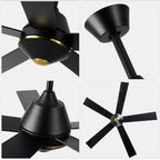 52 Inch Black Modern Ceiling Fan with Remote Control, 6 Speeds DC Motor 5-Blade Reversible Ceiling Fan for Living Room