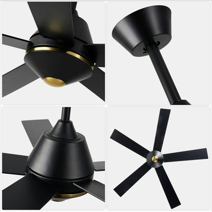 HWJ5219-52" 5 Wooden Blades Modern Reversible Ceiling Fan with Remote and LED Lights, Large Size 6-speed Ceiling Fan