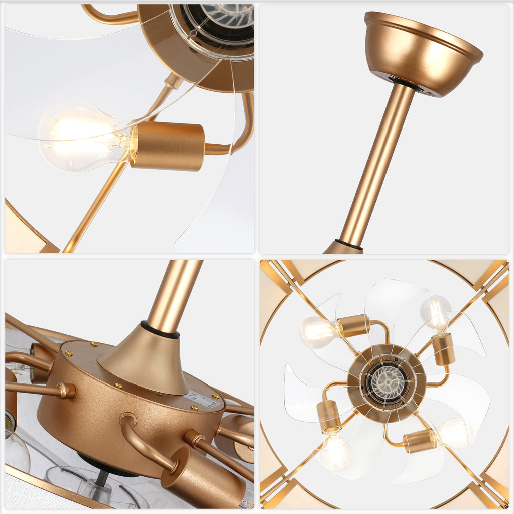 19 Inch Modern Ceiling Fan with Fabric Shade, 6-Speed DC Motor Bladeless Ceiling Fan with Lights and Remote Control for Bedroom