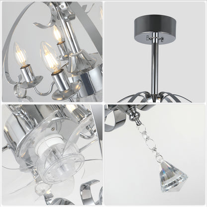 DC2031-19.7" Silver Finish Luxury Crystal Reversible Ceiling Fan with Remote and 5 Lights, 6-Speed Ceiling Fan