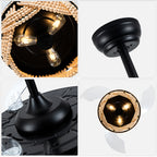 42 Inch Black Bohemian Retractable Ceiling Fan with Lights and Remote, 6 Speeds DC Motor Bladeless Fandelier Ceiling Fan with Wood Beaded Shade