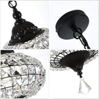 1 - Light Black/Chrome Globe Crystal Pendant Light with LED, 11.2" Dining Room Light Fixtures Kitchen Island Light