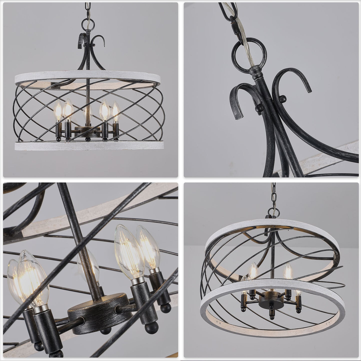 FC4071-21.3" Simple Style Distressed Wood Brown/White Chandelier with Adjustable Chain, for Home Decor