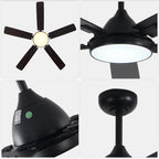 52 Inch Black Modern Ceiling Fan with LED Light, 6-Speed Reversible DC Motor, 5 Dual-Finish Wood Blades, Remote Control, Adjustable Height