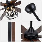 Industrial 60 Inch Caged Ceiling Fan with Light 6 Wood Blades Reversible Quiet DC Motor Ceiling Fan 3 Downrods with Remote Control Ceiling Fan Suit for Living Room, Bedroom