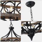 4 - Light Farmhouse Sol Wood Chandelier, 16" Rustic Geometric Chandelier Wood Cage Lantern Pendant Lights
