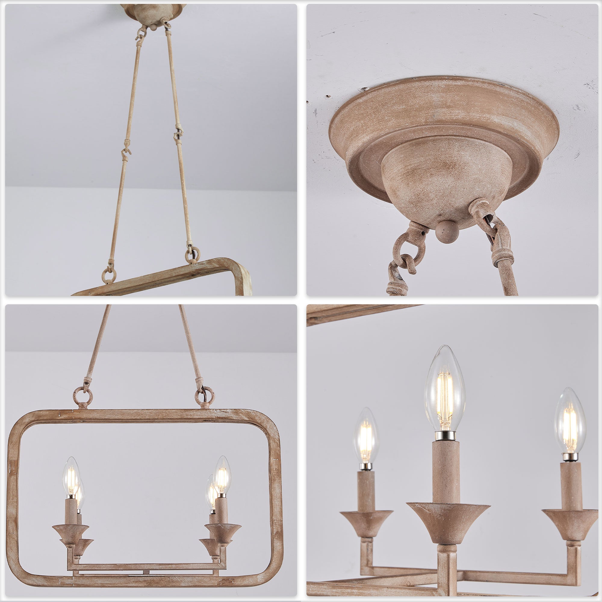 4 - Lights Rustic Distressed Wood Chandelier, 21" Vintage Farmhouse Chandeliers for Dining Room Kitchen Island Lighting