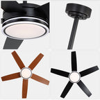 52 Inch Modern Black/Chrome Ceiling Fan with Dimmable LED Lights and Remote Control, 6 Speeds DC Motor Reversible Ceiling Fan for Large Room