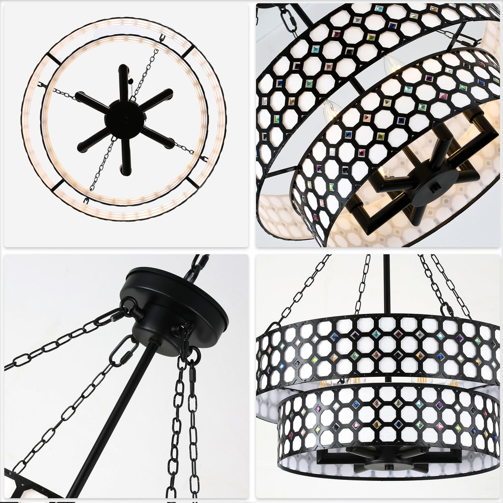 BD4083-BellaDepot 6 Lights Black/White Finish Vintage Chandelier, Home Decor Light Fixture with Adjustable Chain