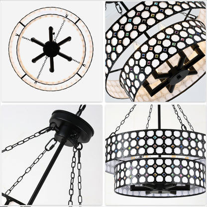 BD4083-Black/White Classic Industrial Chandelier, with Adjustable Chain and Light Kit, Creative Home Decor Light Fixture