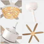 65 Inch White Bohemian  Ceiling Fan with Lights and Remote, 6 Speeds DC Motor Reversible Large Ceiling Fan for Living Room