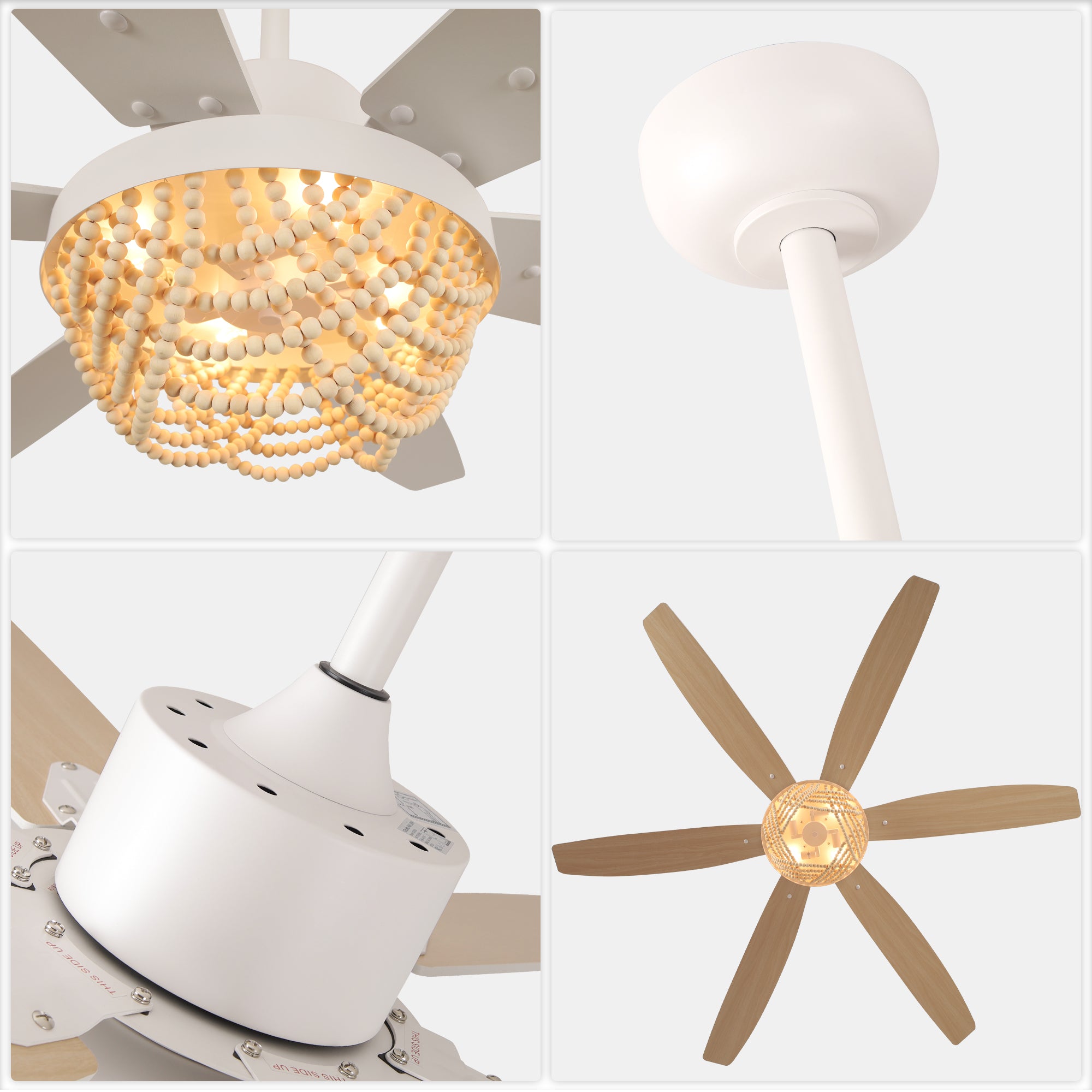 65 Inch White Bohemian  Ceiling Fan with Lights and Remote, 6 Speeds DC Motor Reversible Large Ceiling Fan for Living Room