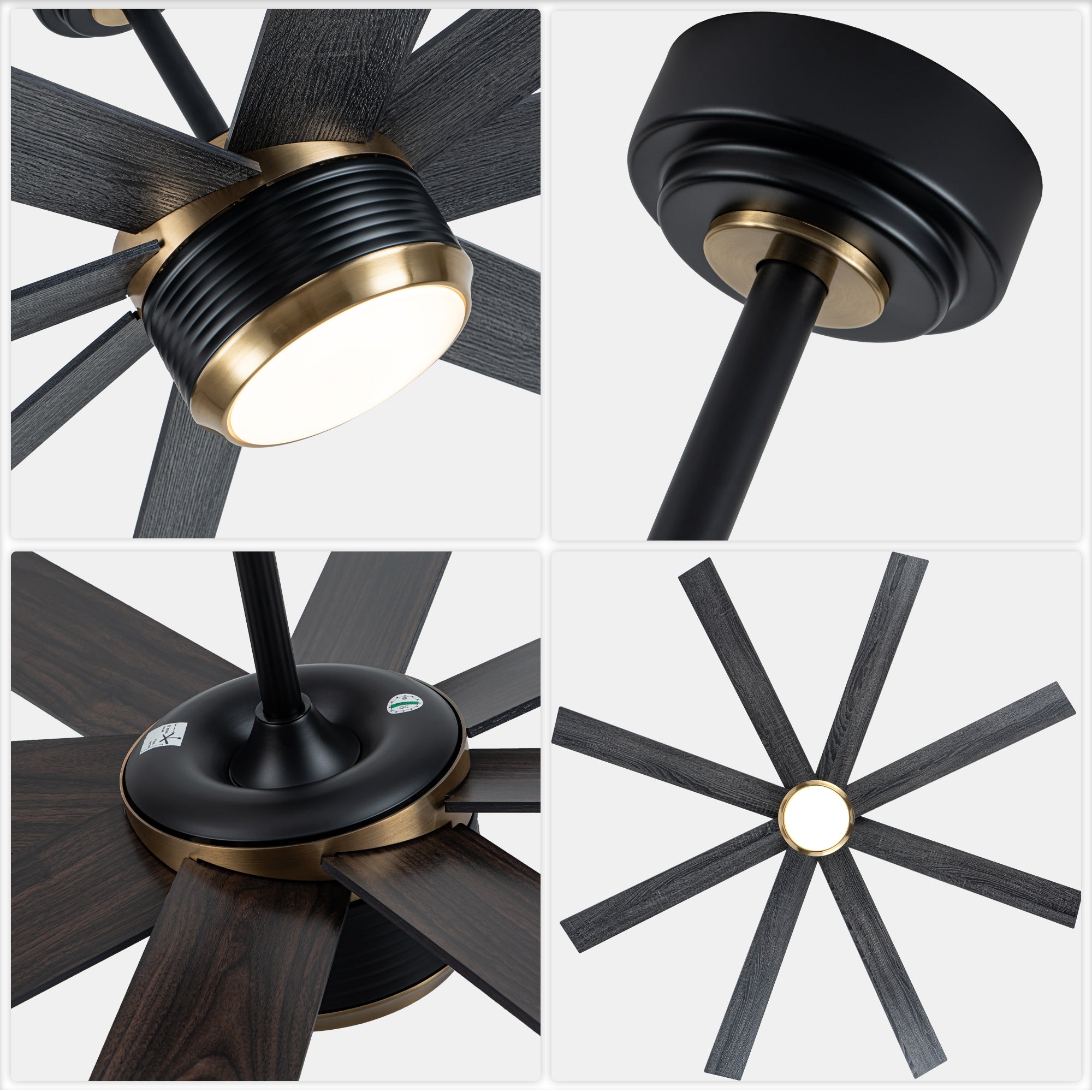 72 Inches Extra Large Ceiling Fan with Dimmable LED Light and Remote, 6 Speeds DC Motor Black Ceiling Fan 8-Blade Reversible Ceiling Fan for Large Room