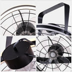 23 Inch Black Modern Wall Mounted Caged Ceiling Fan with Dimmable LED Lights and Remote, 6 Speeds Plug In Bladeless Ceiling Fan