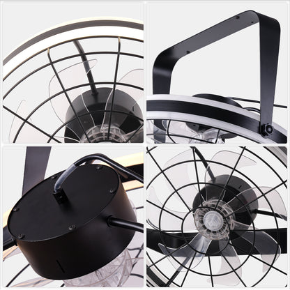 DC2035-BellaDepot 23" Metal Caged Ceiling Fan with Remote Control, Wall Mounted or Ceiling Mounted Fan with LED Light