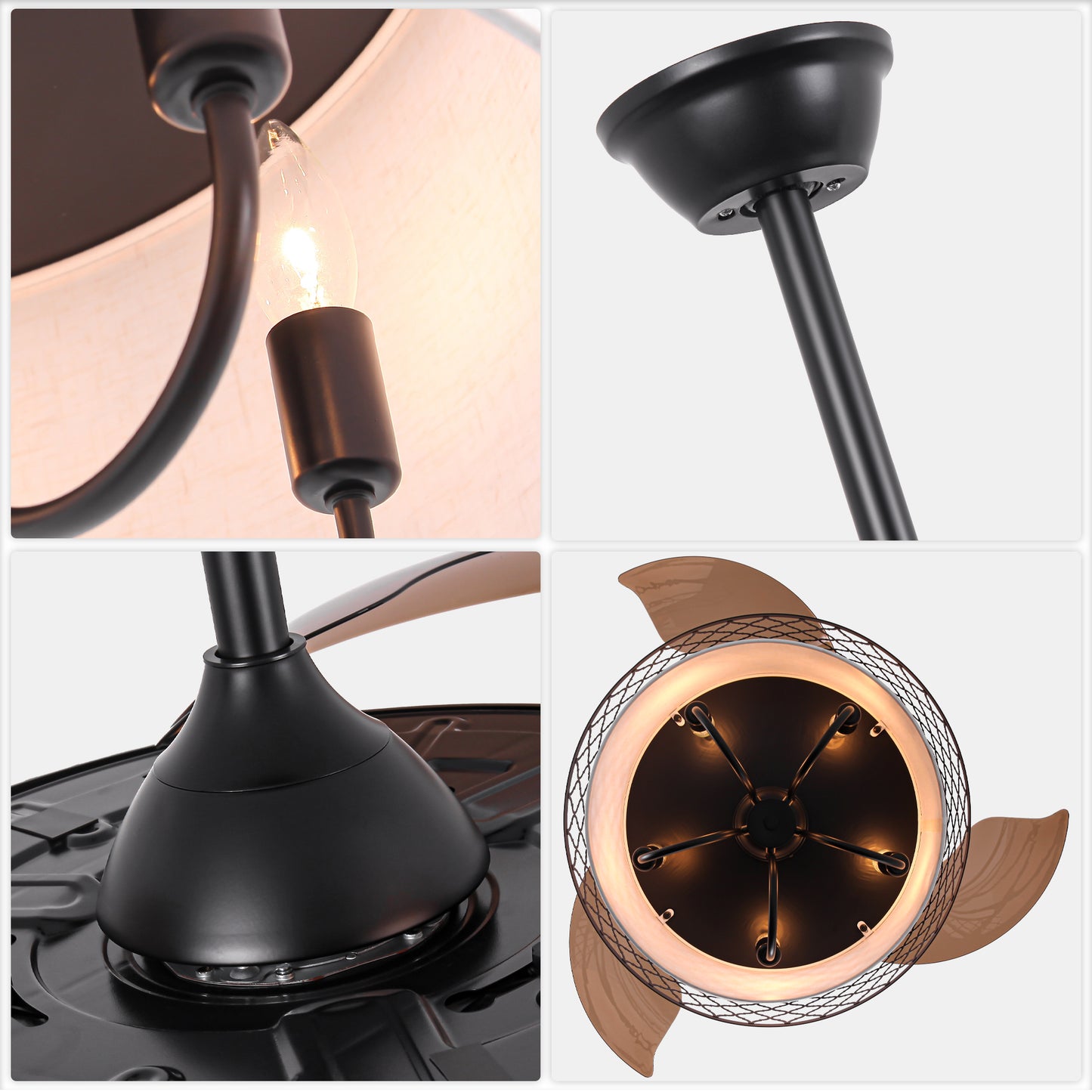 DC4271-B-BellaDepot 42" Vintage Chandelier Fan with Fabric and Metal Decor, Caged Ceiling Fan with Remote Control and Lights