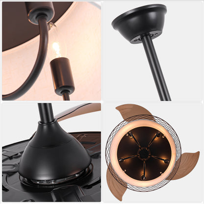 DC4271-B-BellaDepot 42" Vintage Chandelier Fan with Fabric and Metal Decor, Caged Ceiling Fan with Remote Control and Lights