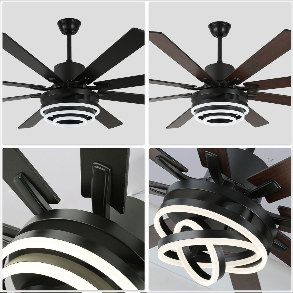 72 Inch Black/Gold/Chrome 8-Blade Modern Extra Large Ceiling Fan with LED Light and Remote, 6 Speeds DC Motor Reversible Ceiling Fan DIY Shade