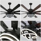 72 Inch Black/Gold/Chrome 8-Blade Modern Extra Large Ceiling Fan with LED Light and Remote, 6 Speeds DC Motor Reversible Ceiling Fan DIY Shade