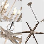 6 - Lights Cottage Distressed Wood Chandelier, 15.7" Height Adjustable Farmhouse Geometric Chandelier