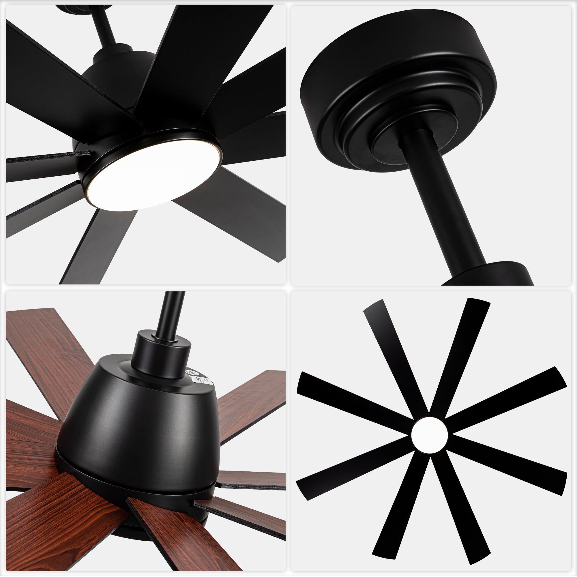 72 Inch Black Extra Large Ceiling Fan with Dimmable LED Light and Remote, 6-Speed Reversible DC Motor Ceiling Fan for Large Rooms, Dual-Finish Blades, Adjustable Height