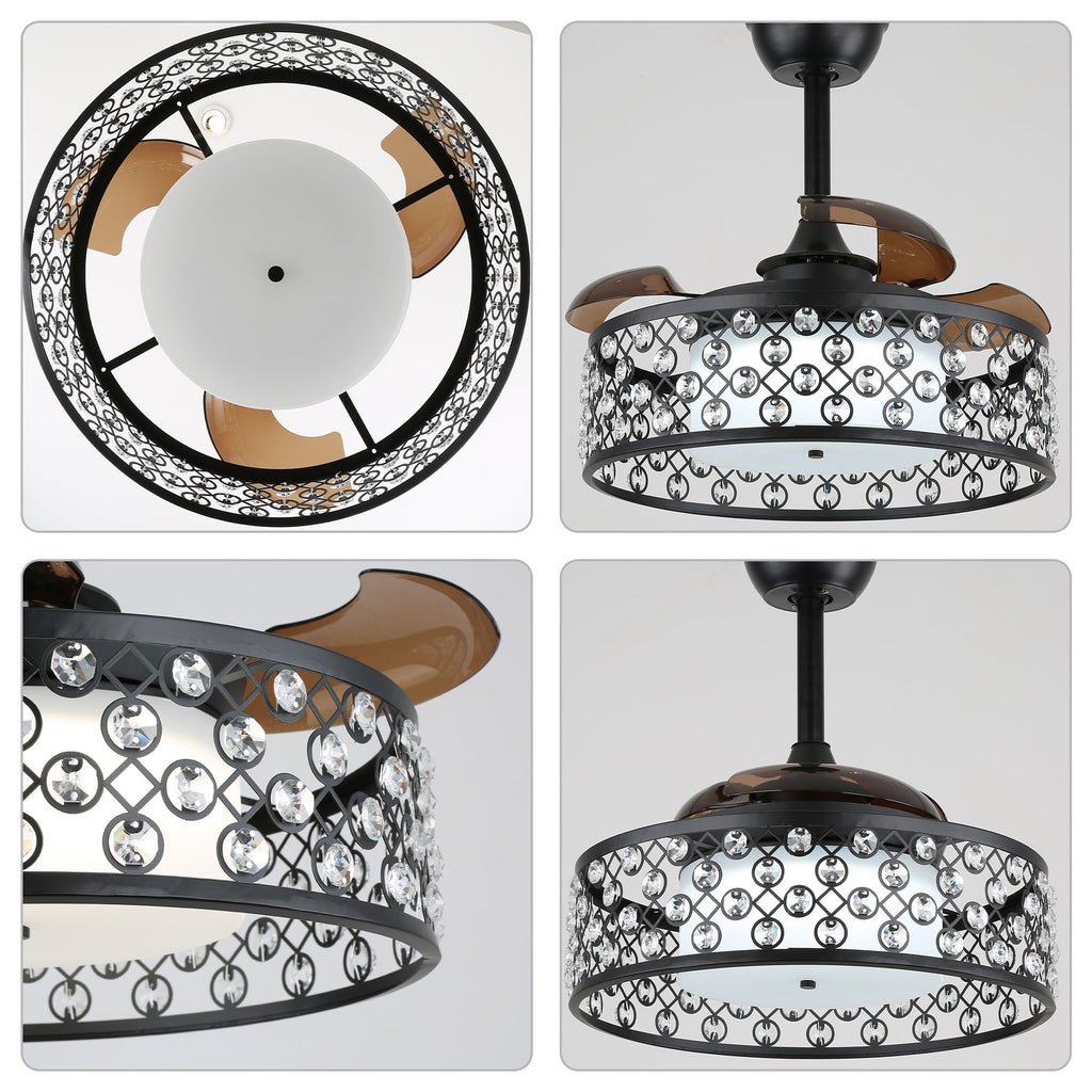 DC2204-BellaDepot 22" Classic Retractable Ceiling Fan with Remote and LED Light Kit Included, Dimmable Ceiling Fan