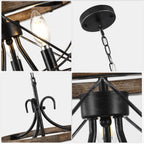 3 - Lights Farmhouse Drum Chandelier, 13" Wooden Chandelier for Dining Room with Height Adjustable
