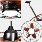 24 Inch Industrial Farmhouse Outdoor Caged Ceiling Fan with LED Lights and Remote, 6 Speed DC Motor Patio Ceiling Fan Waterproof