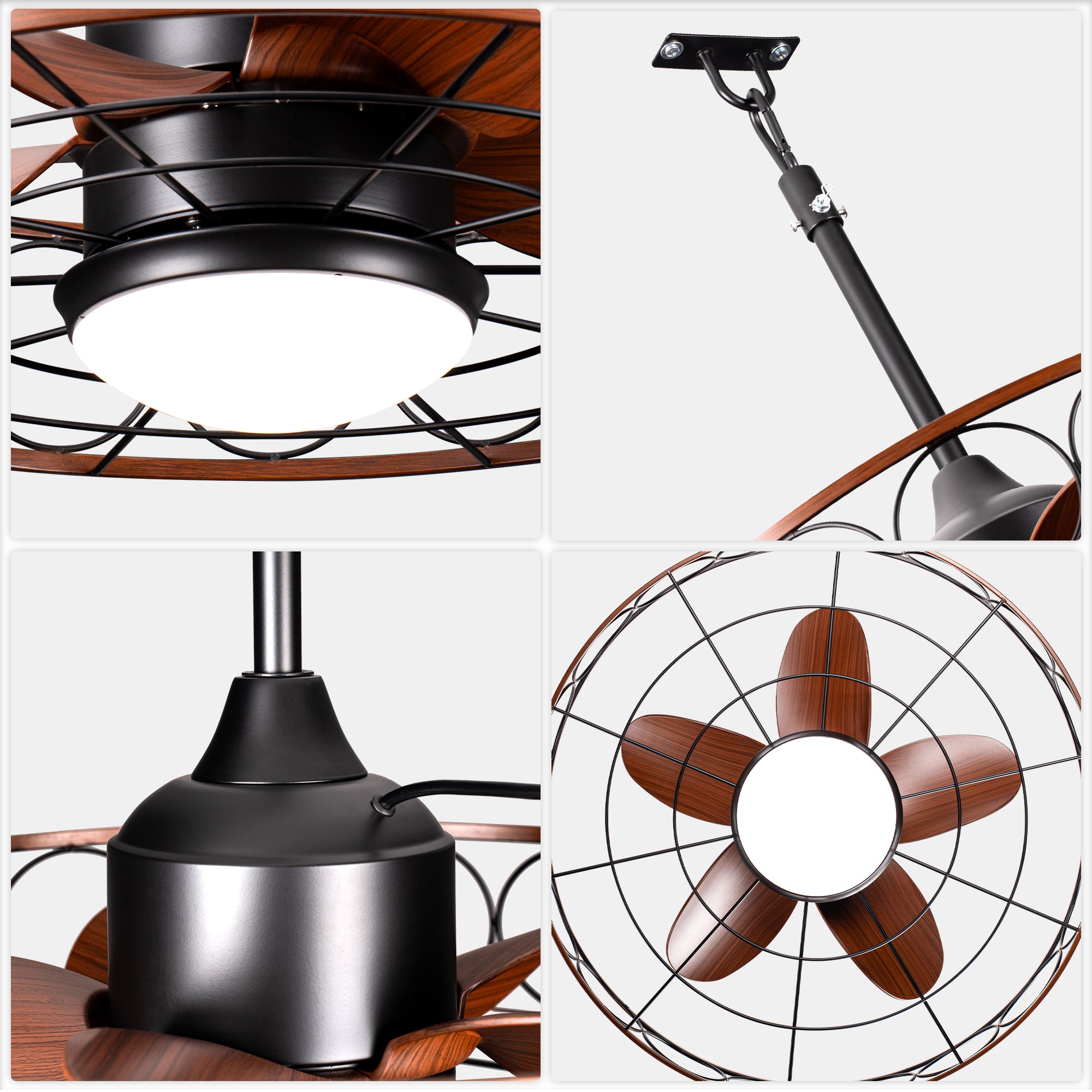 24 Inch Industrial Farmhouse Outdoor Caged Ceiling Fan with LED Lights and Remote, 6 Speed DC Motor Patio Ceiling Fan Waterproof