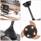 42 Inch Farmhouse Retractable Ceiling Fan with Lights and Remote Control, 6 Speeds Reversible Bladeless Ceiling Fan for Bedroom