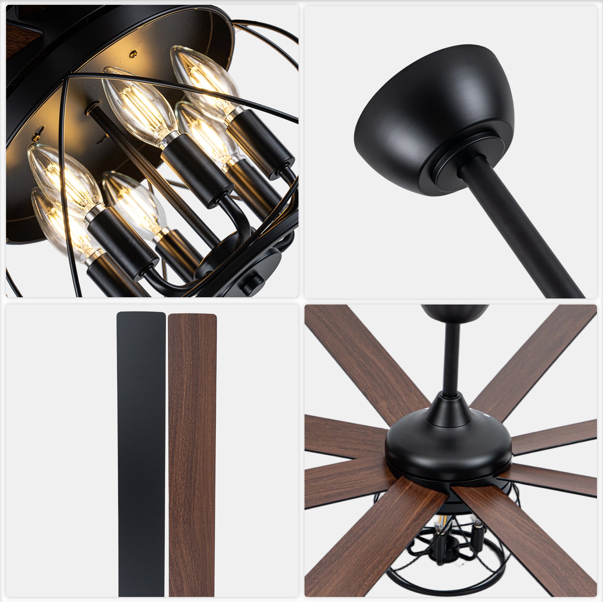 Industrial 72 Inch Large Ceiling Fan with Light Quiet Reversible DC Motor with Remote Control Ceiling Fan Adjustable Downrods Ceiling Fan Suit for Bedroom, Living Room