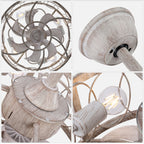 Industrial 20 Inch Distressed White Caged Ceiling Fan with Light Quiet DC Motor with Remote Control Ceiling Fan Small Farmhouse Ceiling Fan with Light Suit for Bedroom, Kitchen,Living Room