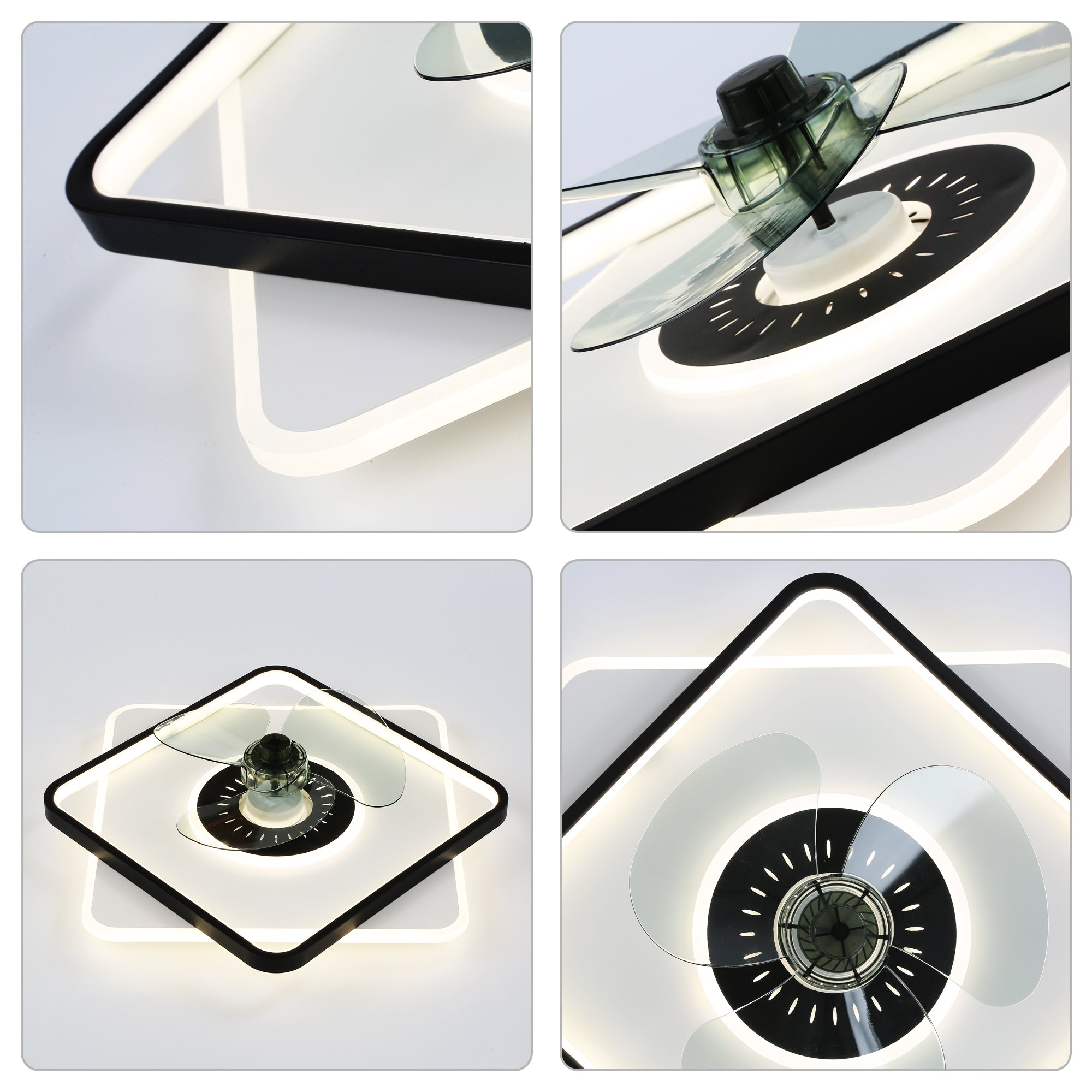 19 Inch Square Modern Smart Low Profile Ceiling Fan with LED Light, 6 Speeds DC Motor Flush Mount Ceiling Fan for Bedroom