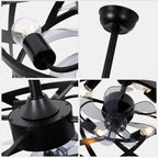 20 Inch Black Industrial Ceiling Fan with Light and Remote, 6-Speed DC Motor Bladeless Ceiling Flush Mount & Downrod Options