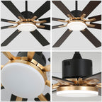 72 Inch Black/Chrome Modern Extra Large Ceiling Fan with LED Light and Remote, 6 Speeds 8-Blade DC Motor Reversible Ceiling Fan for Living Room