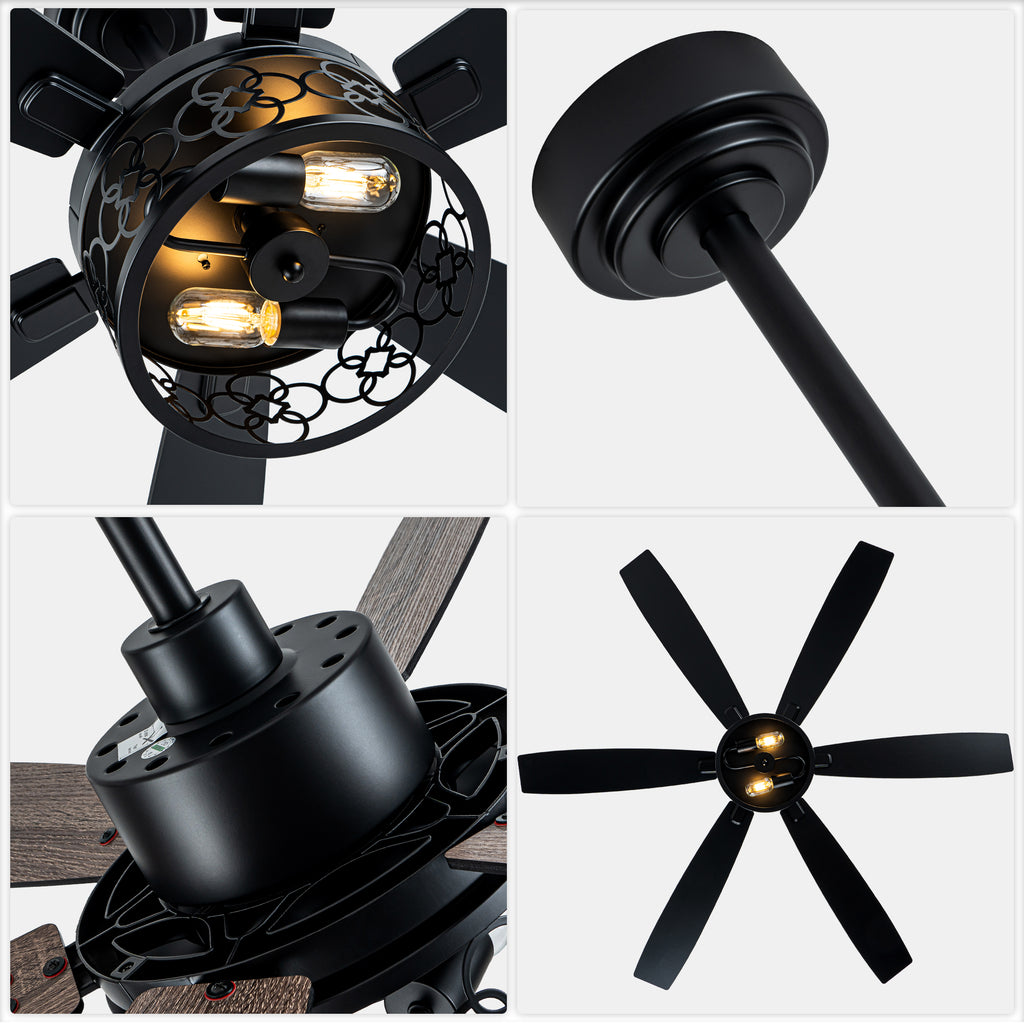 Modern 60 Inch Industrial Caged Ceiling Fan with Light Reversible Quiet DC Motor with 6 Speed Remote Control Ceiling Fan Adjustable Down Rodes Ceiling Fan with Light Suit for Bedroon,Living Room