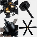 Modern 60 Inch Industrial Caged Ceiling Fan with Light Reversible Quiet DC Motor with 6 Speed Remote Control Ceiling Fan Adjustable Down Rodes Ceiling Fan with Light Suit for Bedroon,Living Room