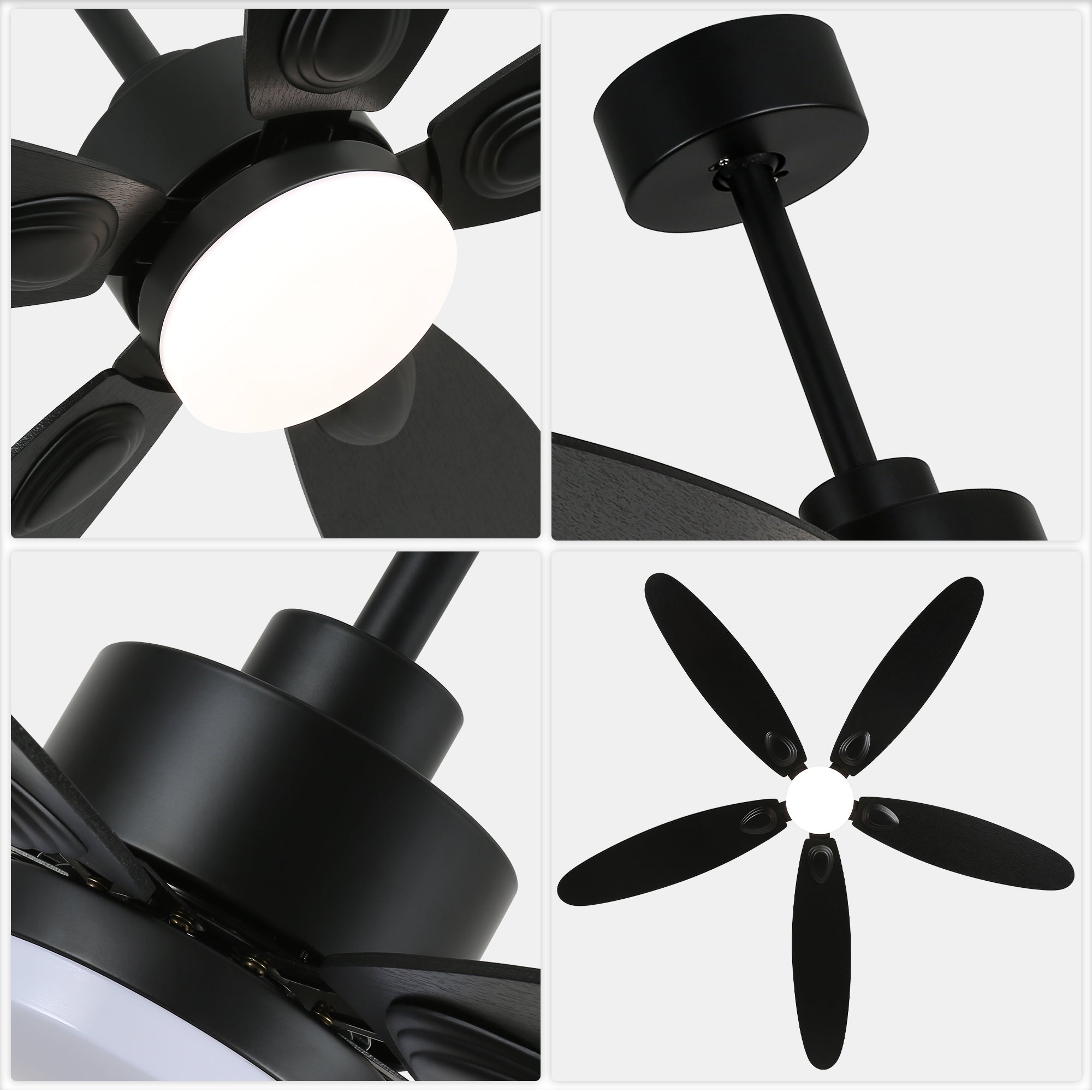 59 Inch Modern Black Ceiling Fan with Dimmable LED Light and Remote Control, 6 Speeds Reversible Ceiling Fan for Large Room