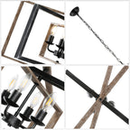 4 - Lights Industrial Geometric Chandelier, Farmhouse Wood Chandelier for Enrtyway with DIY Shape Height Adjustable