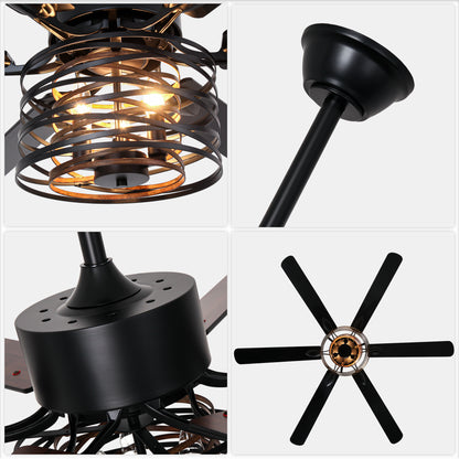BellaDepot 65" Farmhouse Industrial Brown Large Size Ceiling Fan with Remote Control, Silent Motor 6 Speeds Straight Leaf Fan with 3 Lights - DC6507