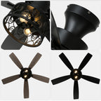 52 Inch Industrial Flush Mount Ceiling Fan with Lights and Remote Control, 6 Speeds Reversible Caged Ceiling Fan for Low Profile