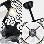 19 Inch Modern Black Drum Caged Ceiling Fan with Lights and Remote, 6 Speeds DC Motor Reversible Bladeless Fandelier Ceiling Fan