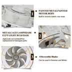 18 Inch Farmhouse Distressed White Caged Ceiling Fan with Lights and Remote, 8-Blade Reversible Bladeless Fandelier Ceiling Fan