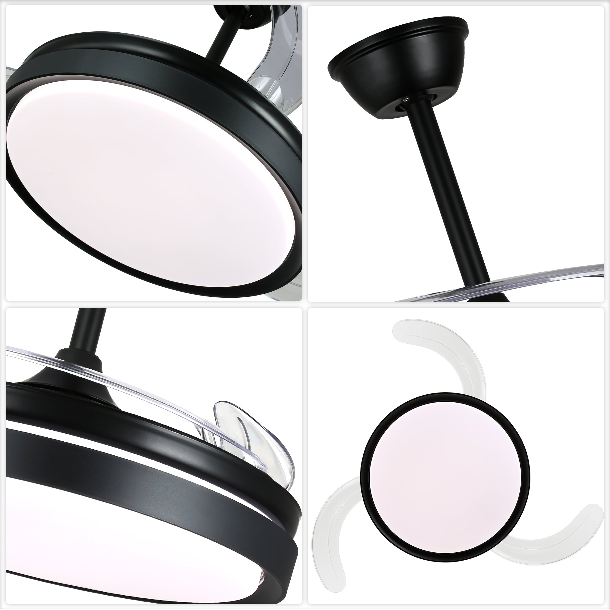 42 Inch Black/Gold/White Modern Retractable Ceiling Fan with LED Light and Remote, 6 Speeds DC Motor Bladeless Ceiling Fan for Bedroom