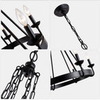 6 - Light Farmhouse Industrial Wagon Wheel Candle Chandelier, 25 Inch Round Matte Black Chandelier with Adjustable Chain, Rustic Candle-Style Pendant Light for Dining Room