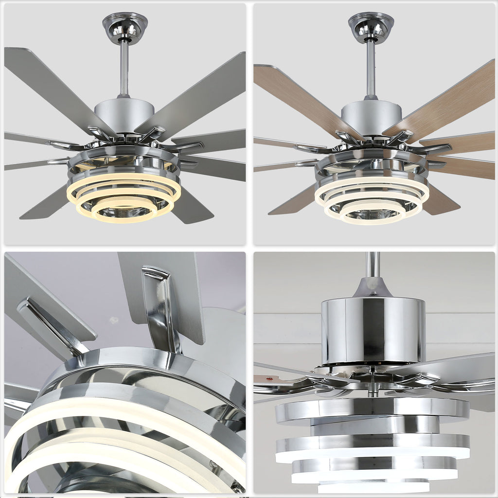 72 Inch Black/Gold/Chrome 8-Blade Modern Extra Large Ceiling Fan with LED Light and Remote, 6 Speeds DC Motor Reversible Ceiling Fan DIY Shade